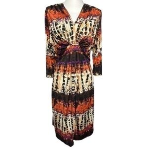 NY Collection Dress Cave V Neck Gathered Tie Chest Detail Dress Size Large